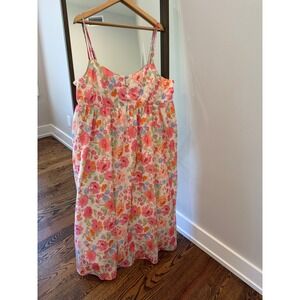 Arula Pink Orange Floral Midi Dress Smocked Back Adjustable Straps 1X/2X B